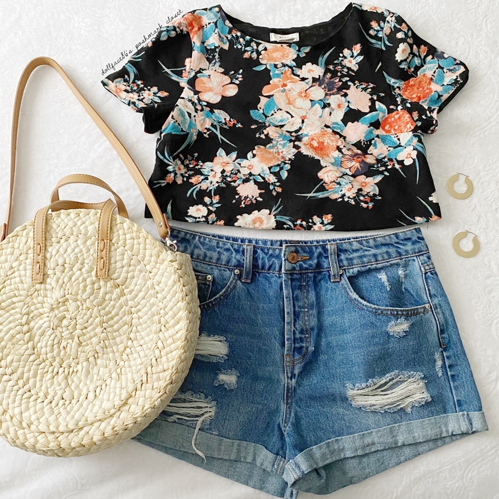 Cut Floral Crop Top (Price Firm)
